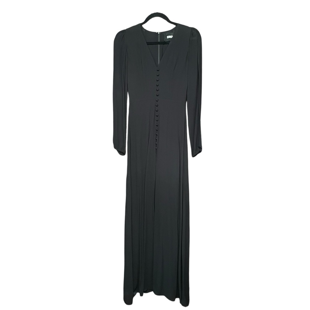 Reformation  Black Long Sleeves Front Button Victorian Maxi Dress‎ Sz 0 Feminine